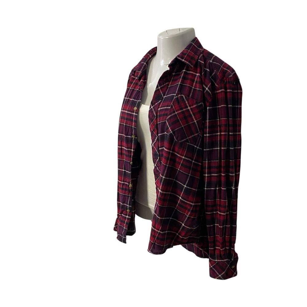 Upcycled Flannel Shirt Shacket Womens 1X Mechanic Grunge Patchwork Folk Art - Picture 14 of 16